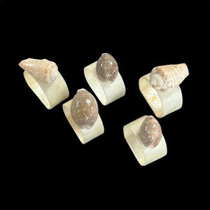 Vintage 1960s Capiz Shell Napkin Rings with Shells Set of 5